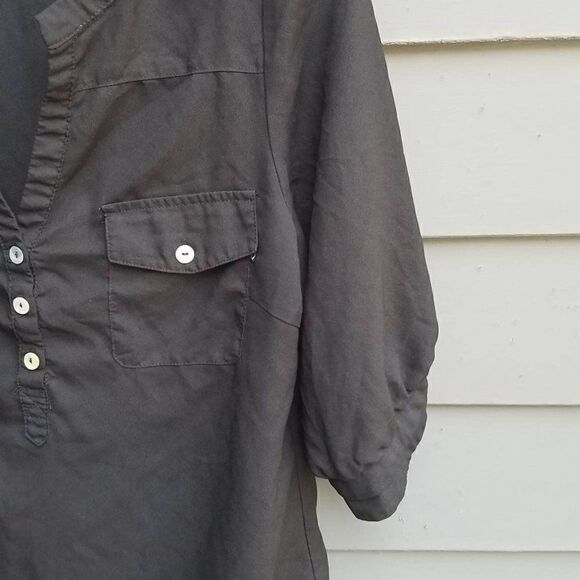 Hawthorne Black Sheer Rushed Short Sleeves Blouse Size Medium - Picture 8 of 10